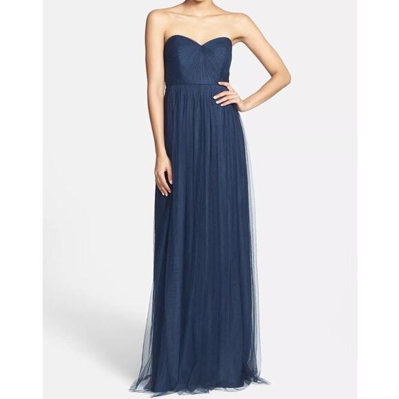 Jenny Yoo Annabelle Convertible Navy Tulle Sweetheart Strapless Dress Size 14 - Picture 1 of 12